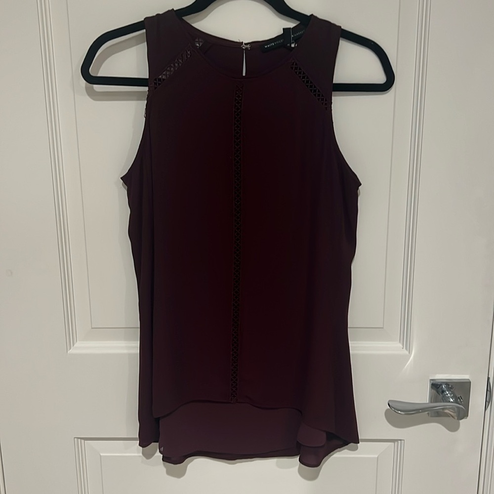 White House, black market burgundy blouse